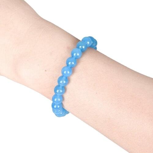 Round beads small and light Add the blue of the sky with Smooth and bight arti-ficial Fresh Sky blue Jasper Bracelet
