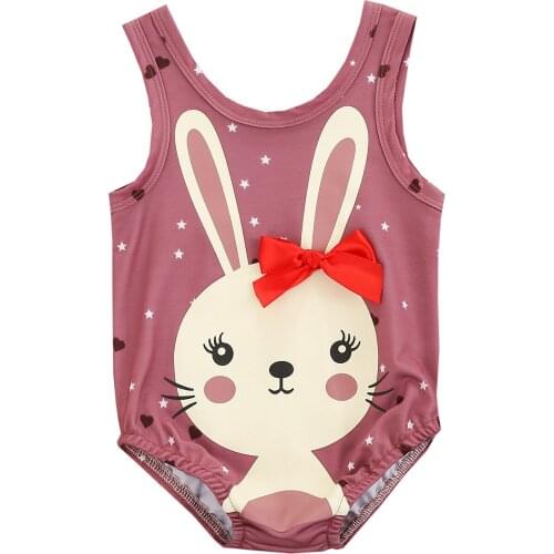 2021 Summer Baby Girls Swimsuit, Cartoon Bunny Print Sleeveless Bodysuit Suit for Vacation Swimming Beach Hot Sale