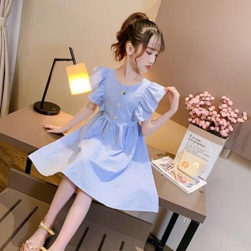 Dresses for Girls Summer 2021 New Casual Childrens Clothing Sleeveless O-neck Plaid Princess Dress Party Elegant Rapunzel Dress
