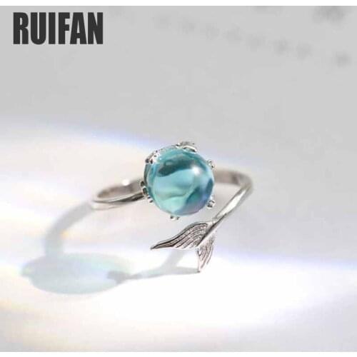 Hot Sale Blue Crystal Mermaid Bubble Rings for Women Girls Gift Fashion Jewelry Adjustable Open Finger Ring YRI044