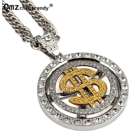 Hip Hop Bling Iced Out Mens Whirligig Spin Big Money US Dollar Rich Round Rotation Pendant Franco Chain Necklace Rapper Jewelry