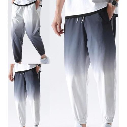 Joggers Casual Pants Fitness Men Sportswear Men Pants Gradient Color Drawstring Summer Mid Rise Pockets Trousers for Daily Wear