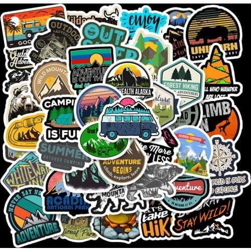50 PCS Camping Landscape Stickers Outdoor Adventure Climbing Travel Waterproof Sticker to DIY Suitcase Laptop Bicycle Helmet Car