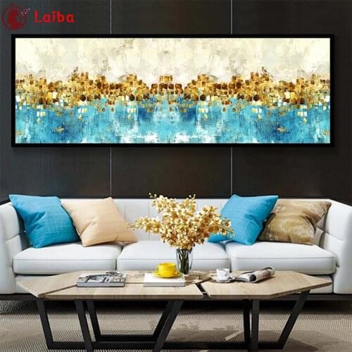 New 5D Round Diamond Painting Abstract gold foil, blue ocean art Sticker Diamond diy Embroidery Home Decoration Mosaic