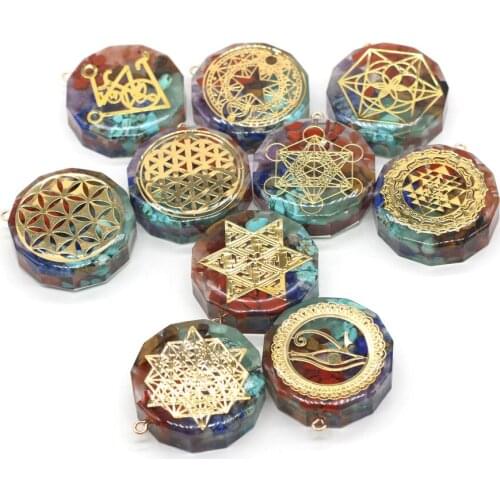 Charm Natural Stone Round Phnom Penh Pattern Seven Chakra Pendant for Jewelry Making DIY Accessories Fit Necklace Earrings Gifts