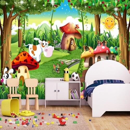 Dropship Custom 3D Photo Wallpaper Nursery Decor Children Room Bedroom Cartoon Forest House Living Room Decor Jungle Wallpaper