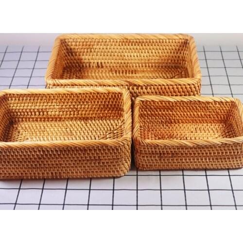 Rectangular Hand-woven Basket Rattan Candy Storage Picnic Tray Food Bread Dish Multipurpose Drying Food Storage Dustpan