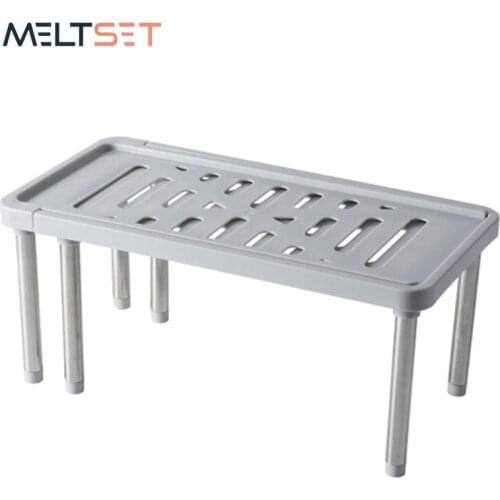 Adjustable Storage Rack Kitchen Cupboard Storage Shelf Retractable Bathroom Shelf Plastic Kitchen Rack Space Saving Organizer