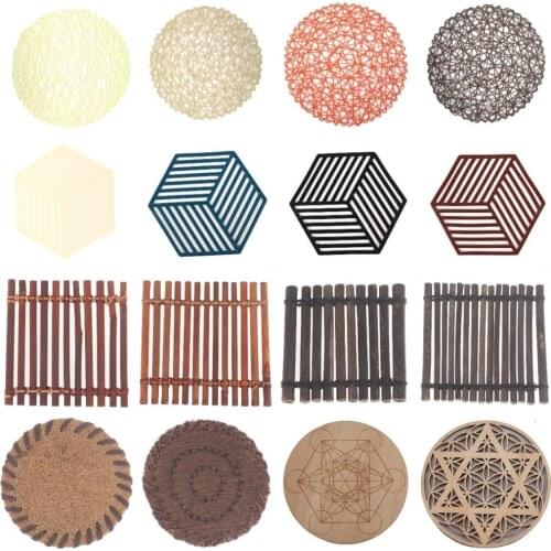 Rattan Natural Round Wood Plastic Pad Chakra Flower life Natural Symbol Coaster Tea Coffee Mug Drinks Holder DIY Healing Decor