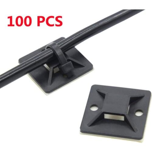 100PCS Self Adhesive Cable Tie Mount Base Plastic Removable Wall Holder White Glue Black Clip Positioning Binding Fixing Clamps