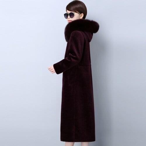 Real Fur Coats for Women Plus Size Sheep Sheared Wool Coat Winter Thick Long Jacket with Natural Fox Fur Collar KJ540