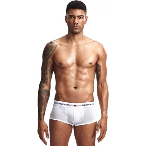 Lanvibum Briefs Swimwear Men Jock Strap Mens Underwear Young U-convex low waist cotton boxer briefs Solid color plus underpants