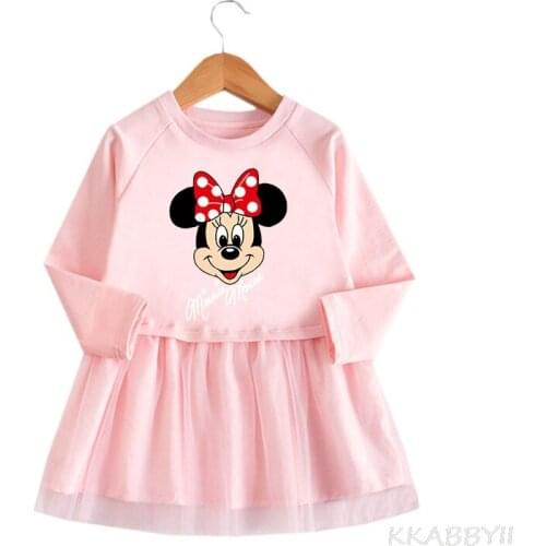 Foreign Trade New Girl Dress Spring And Autumn Outfit Cartoon Minnie Mickey Cotton Mesh Skirt Female Baby Skirt Foreign Style