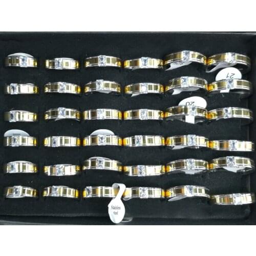 High Quality Mens Gold Color Stainless Steel Rings Channel Setting Square Crystal 36pcs/lot