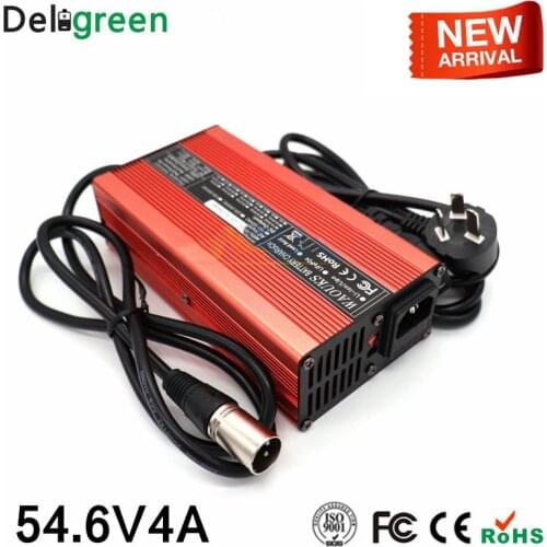 54.6V 4A Charger For 13S 48V Li-ion Battery Pack .Aluminum Alloy Smart Fan and Auto Stop