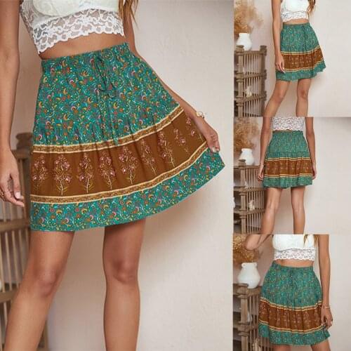 Womens Pleated A-Line Skirt Printed Fresh and Sweet High Waist Short Skirt Half-Length Skirt Multicolor