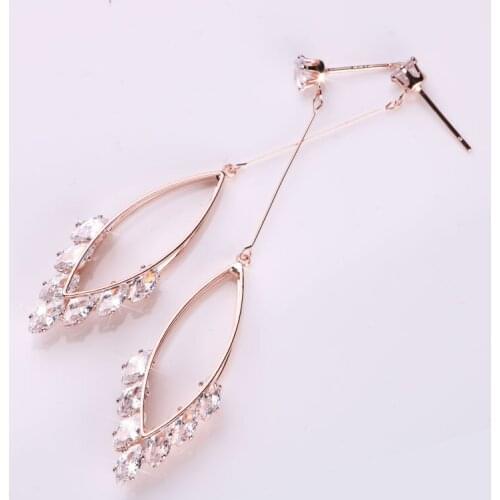 Hgflyxu High Quality Rose Gold Color Earrings for Women Crystal Zirconia Fine Trendy Water Drop Earing Birthday Gift 2021