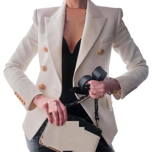 Autumn women blazers and jackets Notched long sleeve double breasted slim blazer Black white yellow red blue khaki red coat