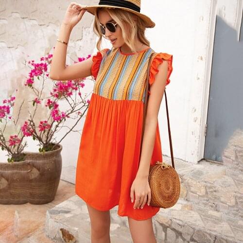 Fashion Vintage Women Dress Summer Loose O Neck Butterfly Sleeveless Red Mini Dresses 2021 Casual Party Woman Dress Robe Femme