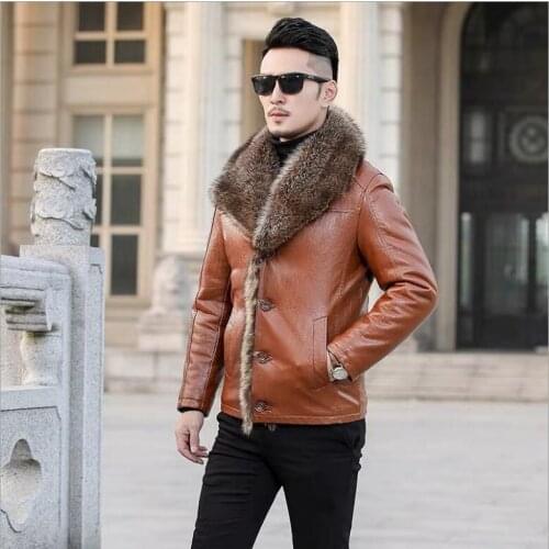 Winter raccoon Fur Leather Jacket Men Plus Size 6XL Suede Leather Jackets Real Fur Thick Warm Long Suede Jacket Clothing