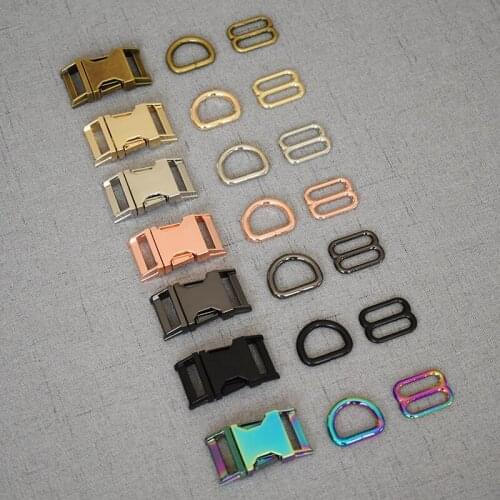 1 Set 15mm 20mm 25mm 32mm Metal Adjust Buckle D Ring/Three-Piece DIY Dog Collar Accessory High Quality Plated 7 Colour