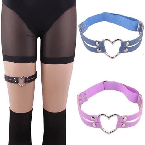 1pc Fashion Punk Style Leg Belt Anti-Slip 2 Layers Heart Decor Leg Garter Punk Thigh Garter Thigh Belt Jewelry Accessories