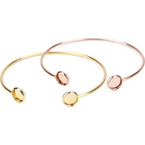 1 Pc 16.6cm Stainless Steel Bangle Base Diy Golden Open Bracelet Blank Findings Tray Bezel Setting Cabochon Jewelry Marking