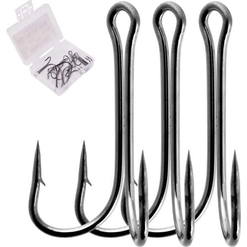 10pcs/Box Double Fishing Hooks High Carbon Steel Barbed Fishhook For Soft Worm Lure Fly Double Japan Fishing Hook Accessories