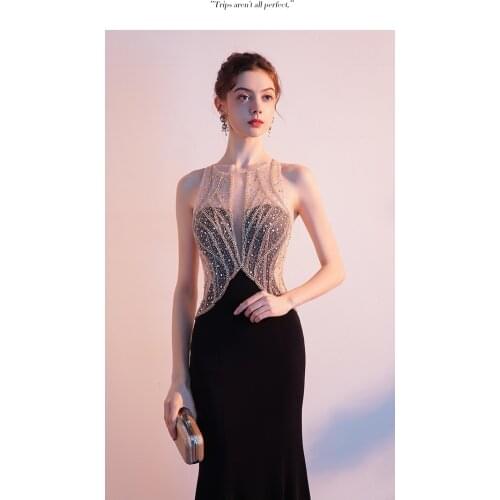 100%real black beading champagne mermaid long dress/cosplay/stage performence/studio/can customs size