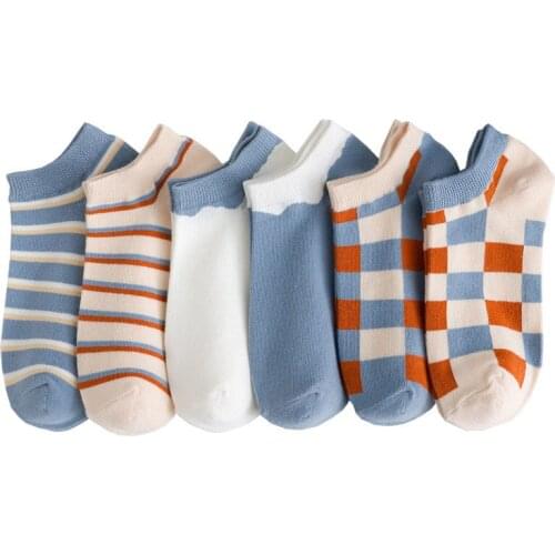 5 Pairs New Summer Cotton Womens Boat Socks Blue Stripe Series Women Socks Fresh and Simple Style Womens Socks