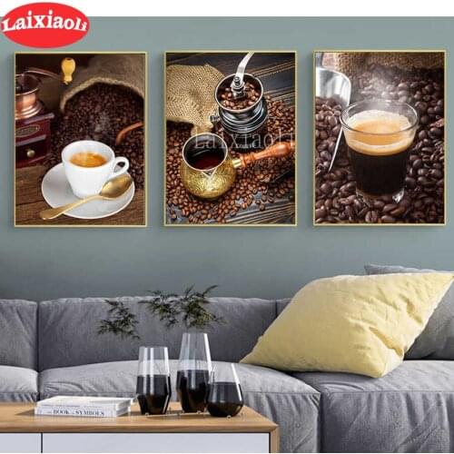 Food Restaurant Coffee Cake diamond painting full square round drill Picture Modern Minimalist Dining Room Decoration 3 pcs set