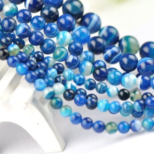 Pure Natural AAA blue stripe Agate Lotus Prayer Imitation Gemstone Beads Tourmaline Round Spacer Beads 6/8/10/12mm 004001004