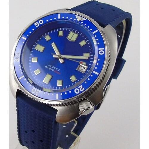 C3 Green Luminous NH35A Diver Automatic Men Watch Blue Dial Brushed Case Undirectional Bezel RIng Flat Sapphire Cyrstal