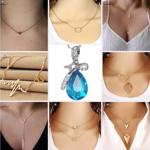 Only 1pc Simple Heart Gem Chokers Necklaces Pendants Statement Necklace Chain Peace Dove Arrow Long Necklace Gold Women Jewelry
