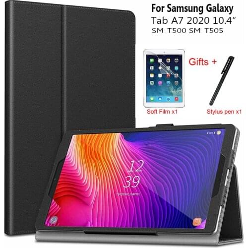 Tablet case for Samsung Galaxy Tab A7 10.4" 2020 Litchi PU Leather Case Stand Smart Cover for capa new card SM-T500 SM-T505+Film