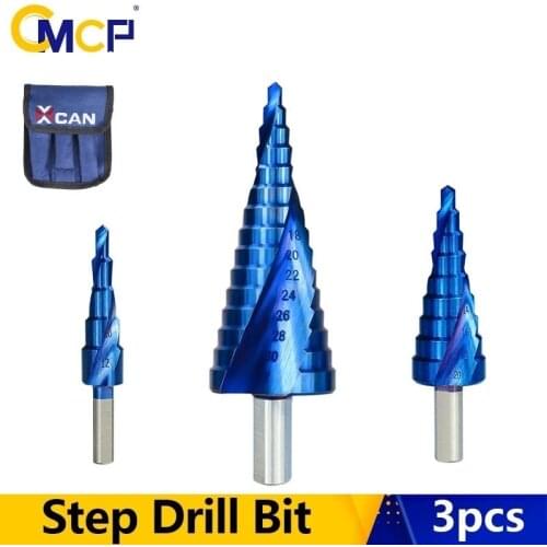 CMCP Step Cone Drill Nano Blue Coated 3pcs 3-12 4-12 4-20 4-32 Metal Hole Cutter HSS Steel Metal Drill Bit