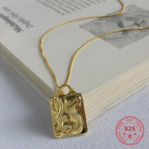 European American New Design 925 Silver Fashion Gold Squre Pendadt Necklace Women Fine Jewelry