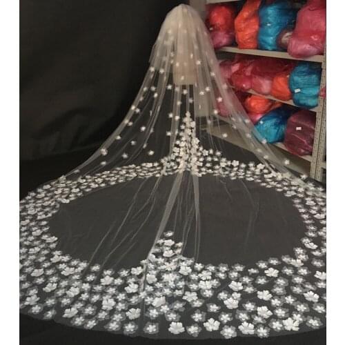 2T Wedding Veil Chaple Length Cover Face Tulle Bridal Veils 3D Flowers Heart Bride Veil Wedding Accessories With Comb