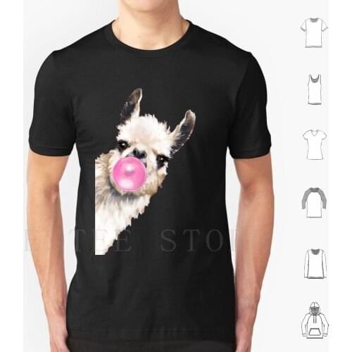Sneaky Llama With Bubble Gum T Shirt Diy Big Size 100% Cotton Llama Animal Animals Pet Farm Blowing Chewing Gum Watercolour
