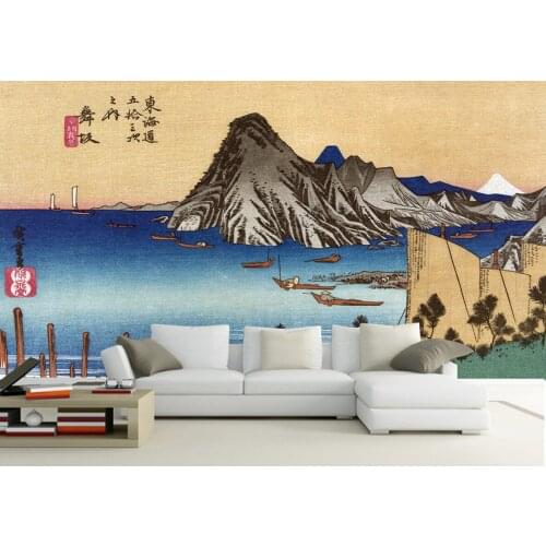 Customized 3d light luxury Japanese Chinese painting Ukiyo-e sea view landscape living room bedroom dining room decorative mural