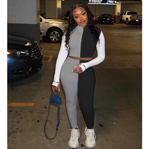 Two Piece Set Women Long Sleeve Multicolor Casual Workout Skinny Tracksuits Turtleneck Tops And Stretchy Leggings 2 Piece Outfit