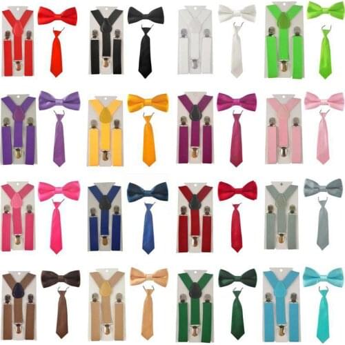 Children Girls Cute Adjustable Ties 3pcs Suspenders Bow Tie Set Elastic Kids Necktie Braces Bowties Belts Boys