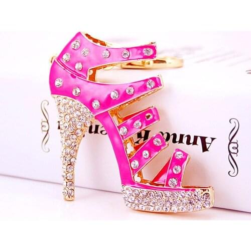 Creative Cute Europe Jewelry Pink Ladies Oversized High-Heeled Shoes Keychain Handbags Accessories Metal Guajian Keychain Gift