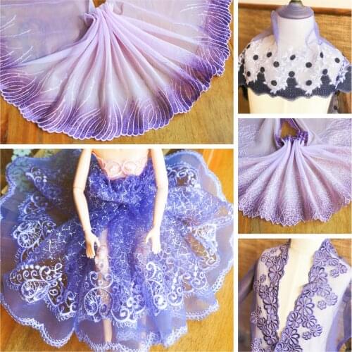 1Y Embroidery Purple Flower Lace Applique Tulle Lace Trim Fabric for Wedding Dolls Dress
