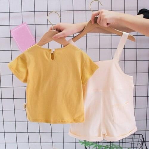 Summer Baby Clothes Cotton Tops And Suspenders Romper Sisters Brothers Infant 2Pcs Sets Girls Boys T Shirts Outfit