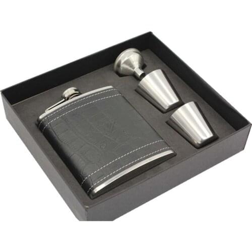 Hot bpa free 7oz pu leather wrapping whisky Liquor flagon cccp Stainless steel alcohol vodka hip flask gift set