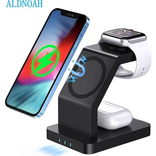 15W Qi Fast Magnetic Wireless Charger Stand For iPhone 13 12 Apple Watch 4 in 1 Charging Dock Station for Airpods Pro iWatch 6 5