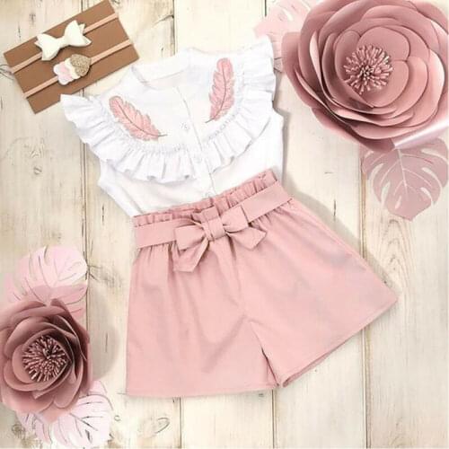 Fashion Toddler Kid Baby Girl Summer Button Tops Shirt Short Pants Outfit Set Clothes 2PCS