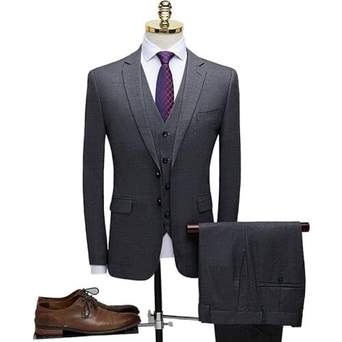 Simple Office Formal professional Business casual men suits Plaid print slim fit groom wedding dress three-piece set