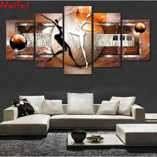 5 Pcs Diy Diamond Painting Abstract Art Couple Dancing Full Square/Round Drill Mosaic Cross Stitch Wall Art Living Room Decor